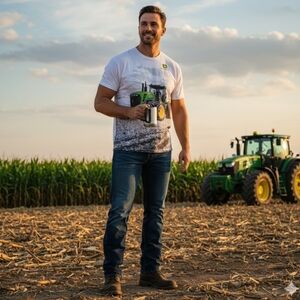 Hanes Tagless White John Deere Tractor Graphic T-Shirt 2XL